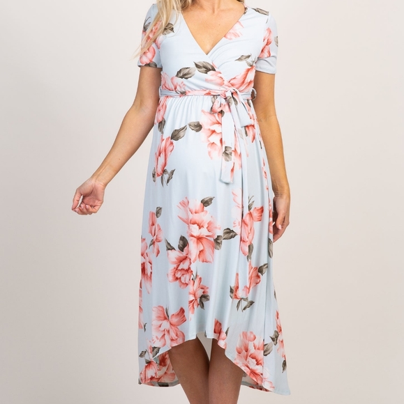 Pinkblush | Dresses | Light Blue Floral Hilow Maternity Wrap Dress Xl ...